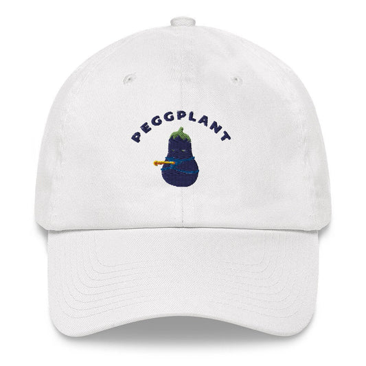 Funny Sexy Vegetable Peggplant Pun, Funny Embroidered Dad hat, Goofy Sarcastic Punny Hat, Eggplant Wearing Peg Hat, Funny Joke Hat Art