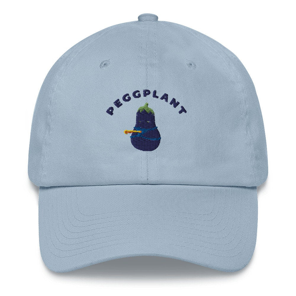 Funny Sexy Vegetable Peggplant Pun, Funny Embroidered Dad hat, Goofy Sarcastic Punny Hat, Eggplant Wearing Peg Hat, Funny Joke Hat Art