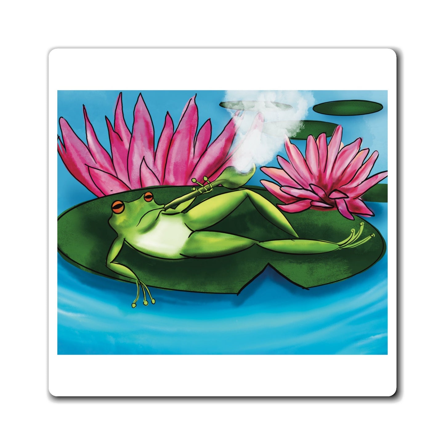 Funny Frog Magnet For Frog Lover, Cute Frog Relaxing on Lily Pad, Cute Frog Lover Gift, Fridge Magnet Funny