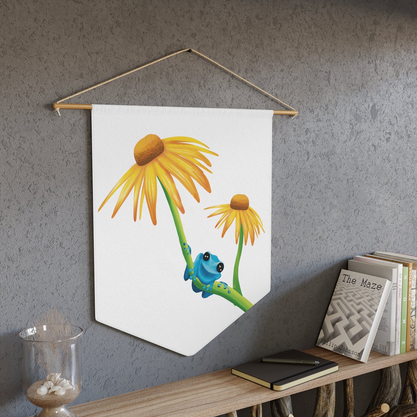 Cute Frog Pennant, wall art decor, home decor wall art, cute pretty frog art, gift for frog lover, Cute Funny Frog on Flower Poster