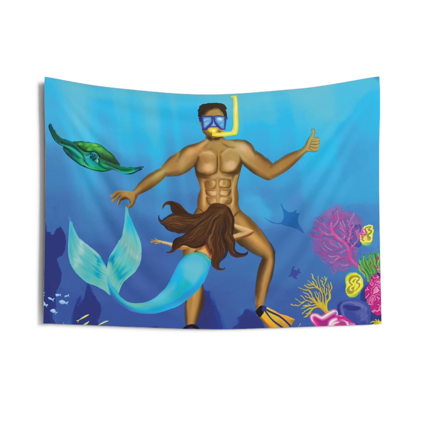 Funny Tapestry for Room, Wall Decor Hanging Cute Tapestry Art, Funny Joke Tapestry Cute Home Decor Wall Art Fun Mermaid Underwater Scene