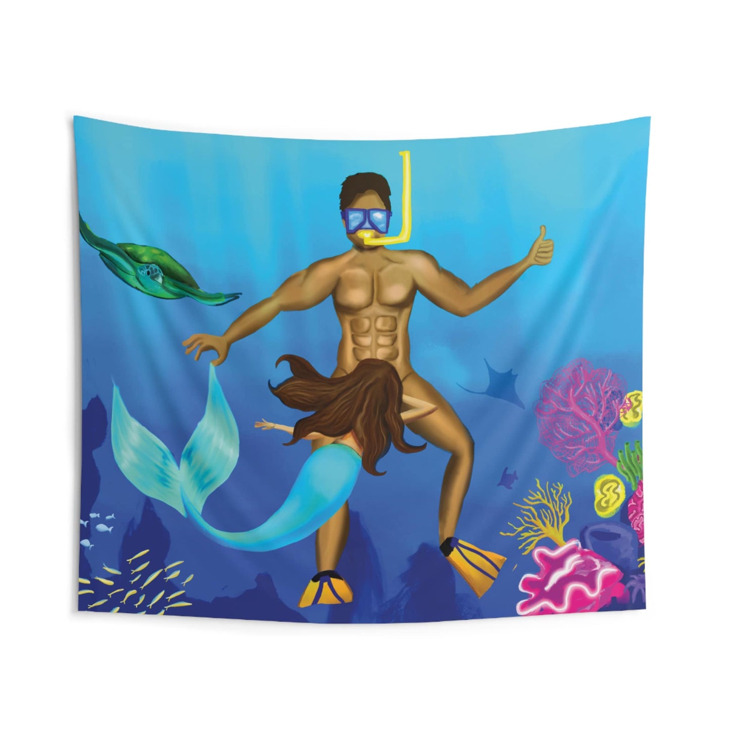 Funny Tapestry for Room, Wall Decor Hanging Cute Tapestry Art, Funny Joke Tapestry Cute Home Decor Wall Art Fun Mermaid Underwater Scene