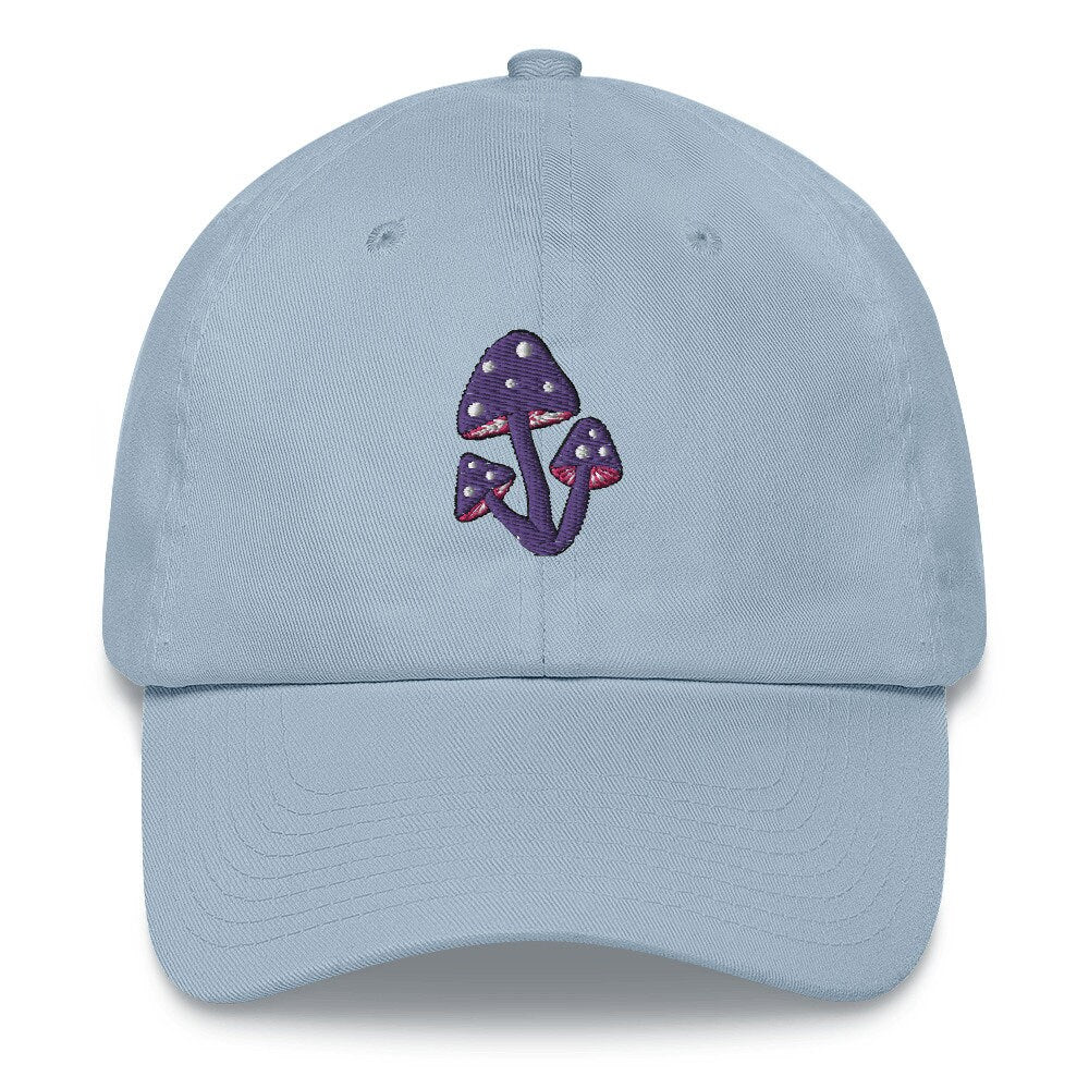 Purple Embroidered Mushroom Dad hat, Mushroom hat, magic mushroom summer hat, purple mushroom cute hat