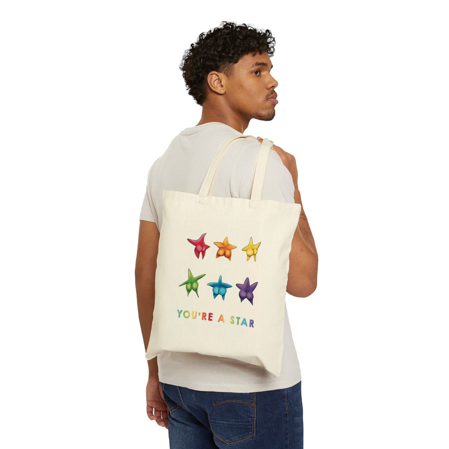 Funny Cotton Starfish Tote Bag, reusable tote, rainbow Starfish booty funny bag, Canvas Tote Bag, funny tote, starfish ass, anime sexy booty