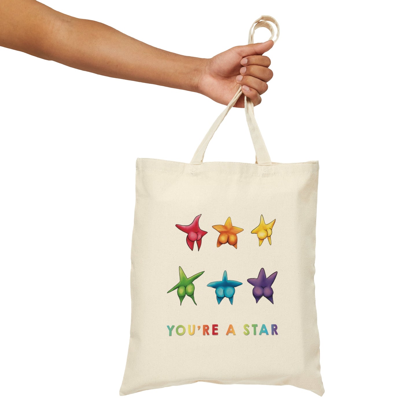 Funny Cotton Starfish Tote Bag, reusable tote, rainbow Starfish booty funny bag, Canvas Tote Bag, funny tote, starfish ass, anime sexy booty