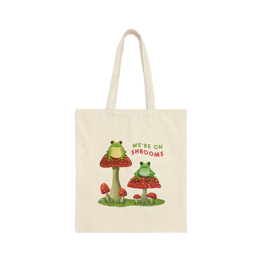 Funny Reusable Mushroom Frog Cottage core Tote Bag, Canvas Tote Bag, Grocery bag, Sustainable Cotton reusable tote bag procreate art,