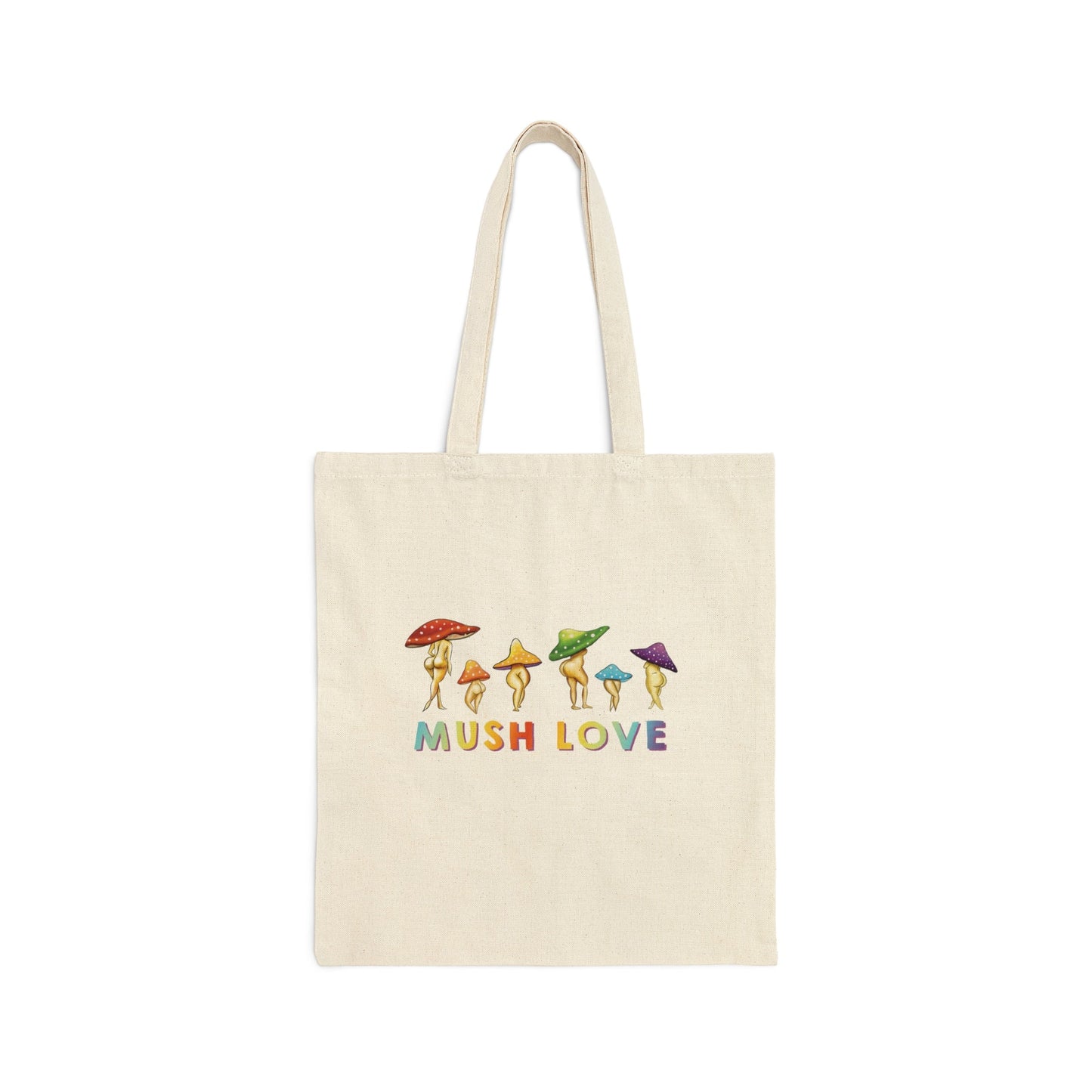 Cute Rainbow Mushroom Reusable Cotton Canvas Tote Bag, Mushroom Cute Funny Sustainable Tote Bag, Art, Mushroom Lady Art, Mushroom booty art