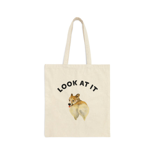 Cute Funny Corgi Canvas Tote Bag, Funny Cute Sarcastic Corgi Butt Cotton Canvas Tote Bag