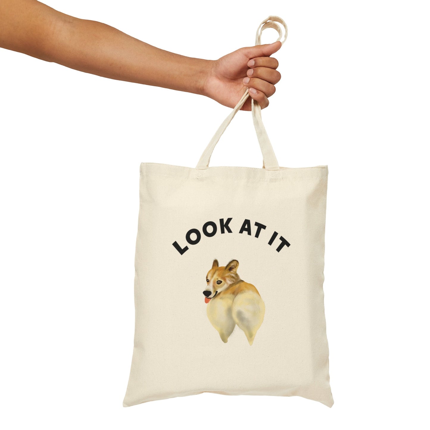 Cute Funny Corgi Canvas Tote Bag, Funny Cute Sarcastic Corgi Butt Cotton Canvas Tote Bag