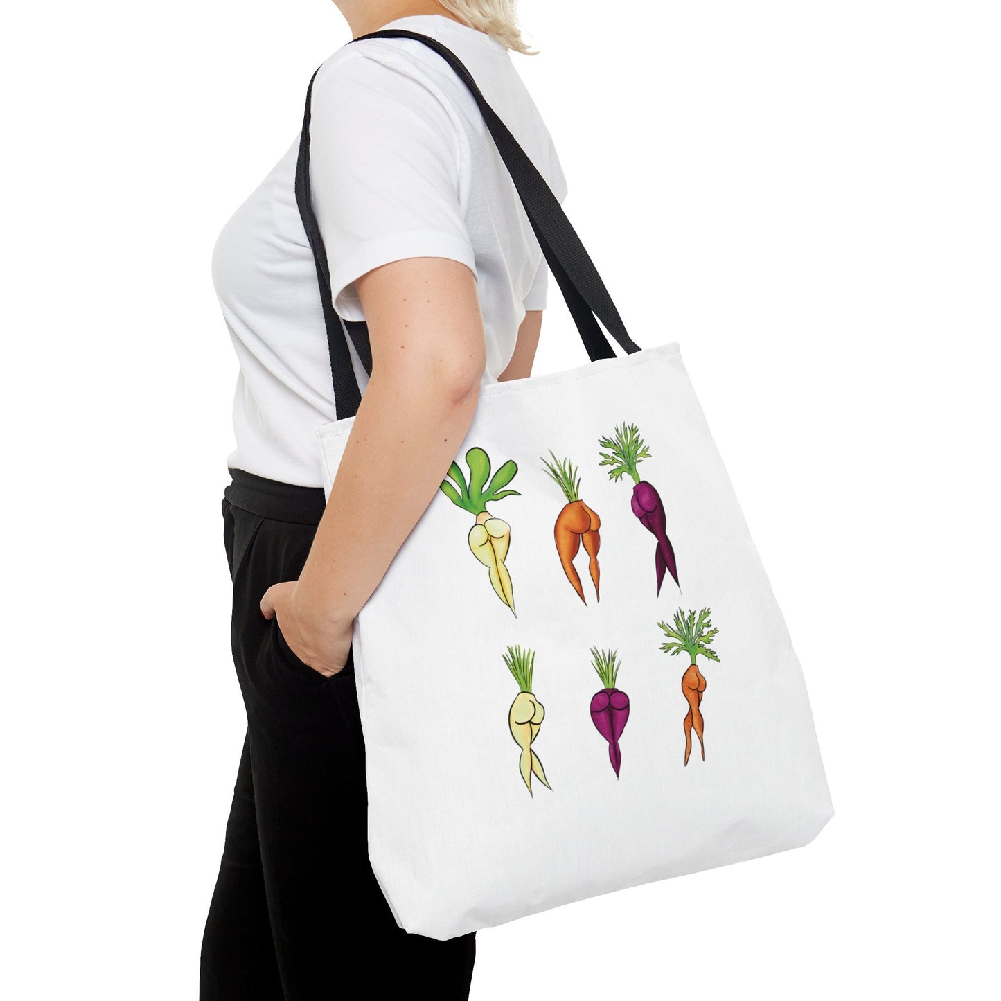 Cute Sexy Vegetable Lady, anime NSFW Grocery Shopping tote bag, carrot legs sexy cute funny tote, sarcastic tote bag, booty anime sexy NSFW