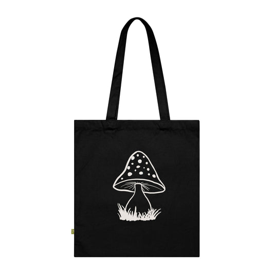 Black Mushroom Organic Cotton Tote Bag, cute Mushroom White and black line art, mushroom lover gift, cute outline bag, organic tote bag