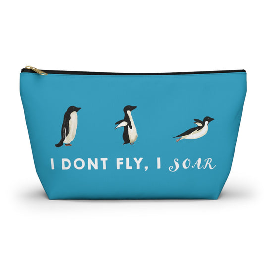 Cute Funny Penguin Caption Makeup Bag, Turquoise Penguin Funny Penguin Lover Gift