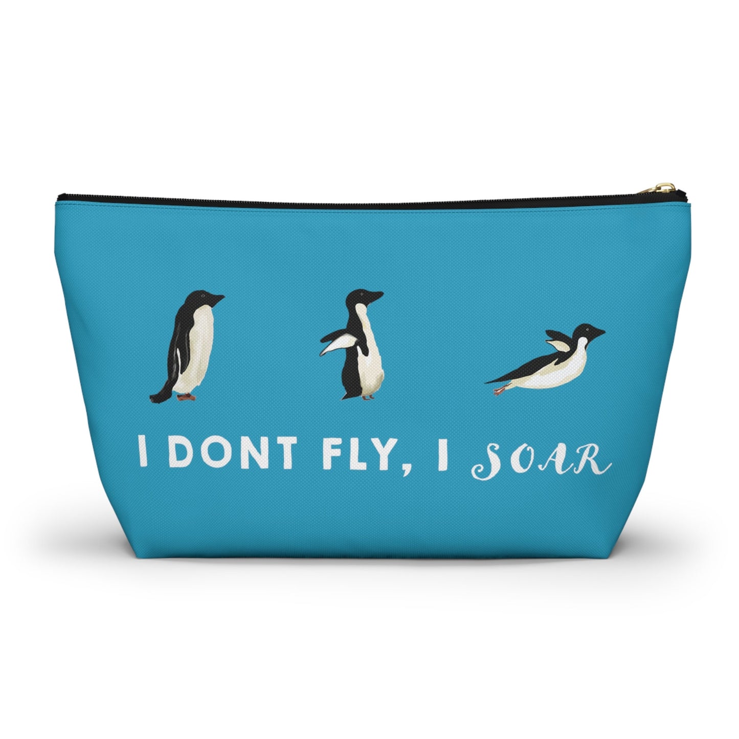 Cute Funny Penguin Caption Makeup Bag, Turquoise Penguin Funny Penguin Lover Gift