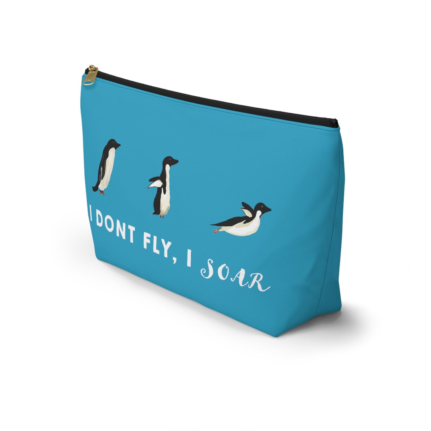 Cute Funny Penguin Caption Makeup Bag, Turquoise Penguin Funny Penguin Lover Gift