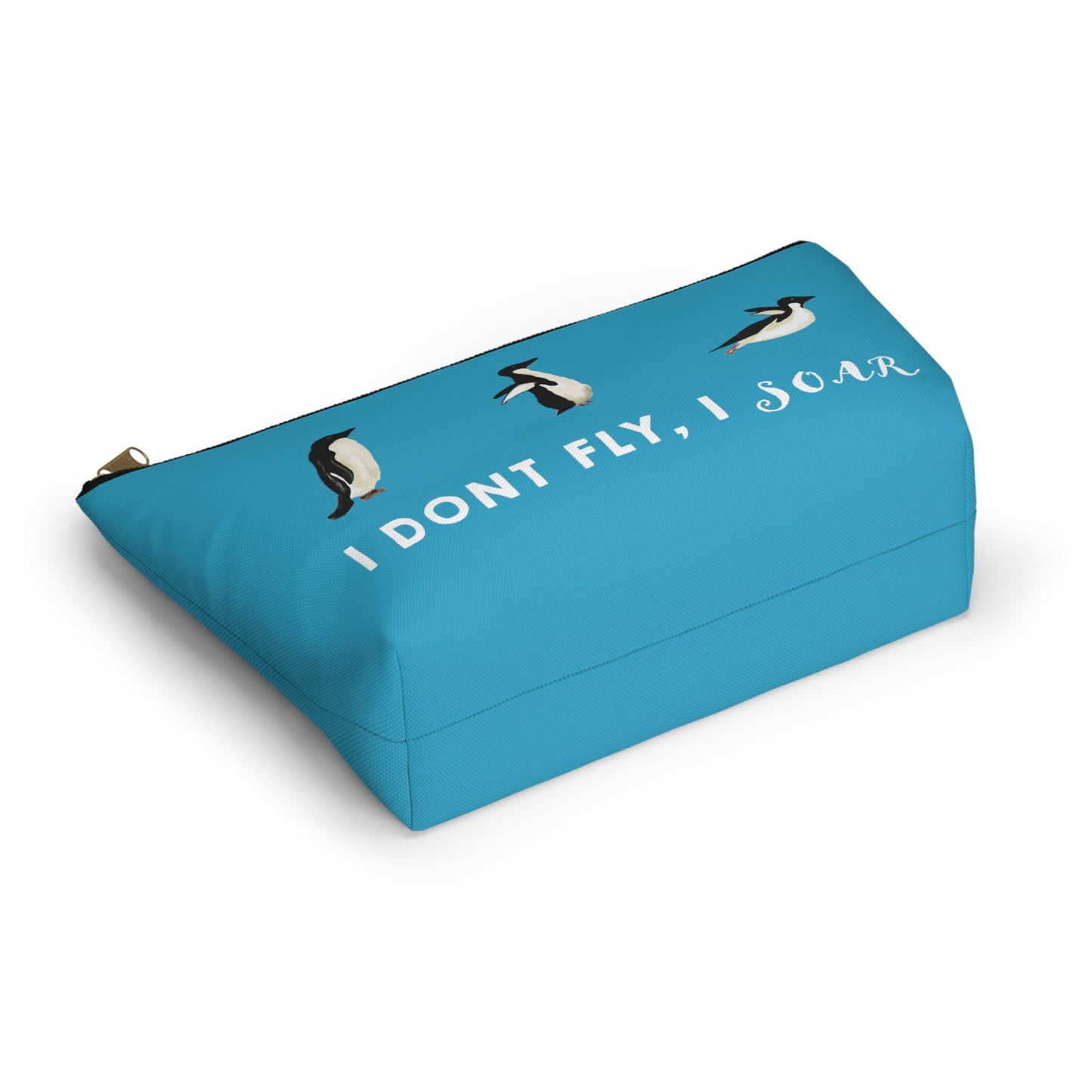 Cute Funny Penguin Caption Makeup Bag, Turquoise Penguin Funny Penguin Lover Gift