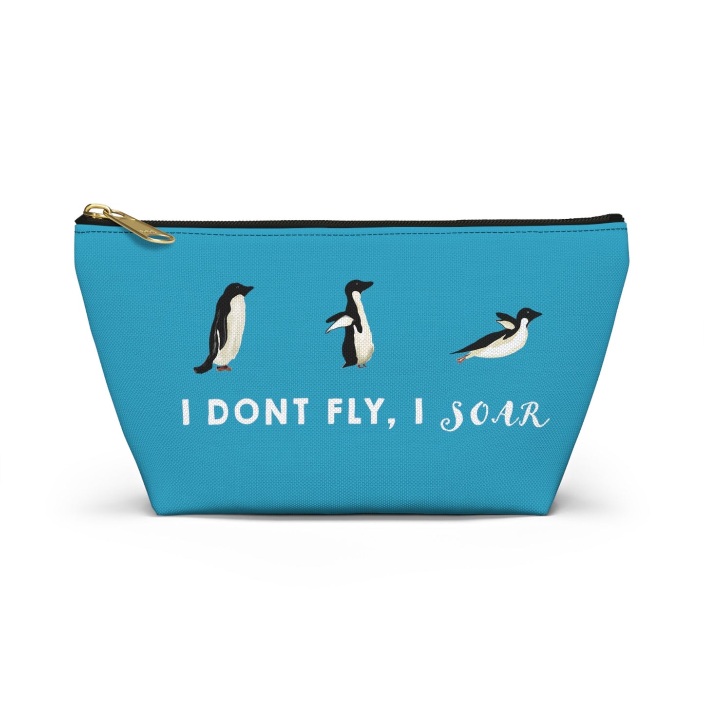 Cute Funny Penguin Caption Makeup Bag, Turquoise Penguin Funny Penguin Lover Gift