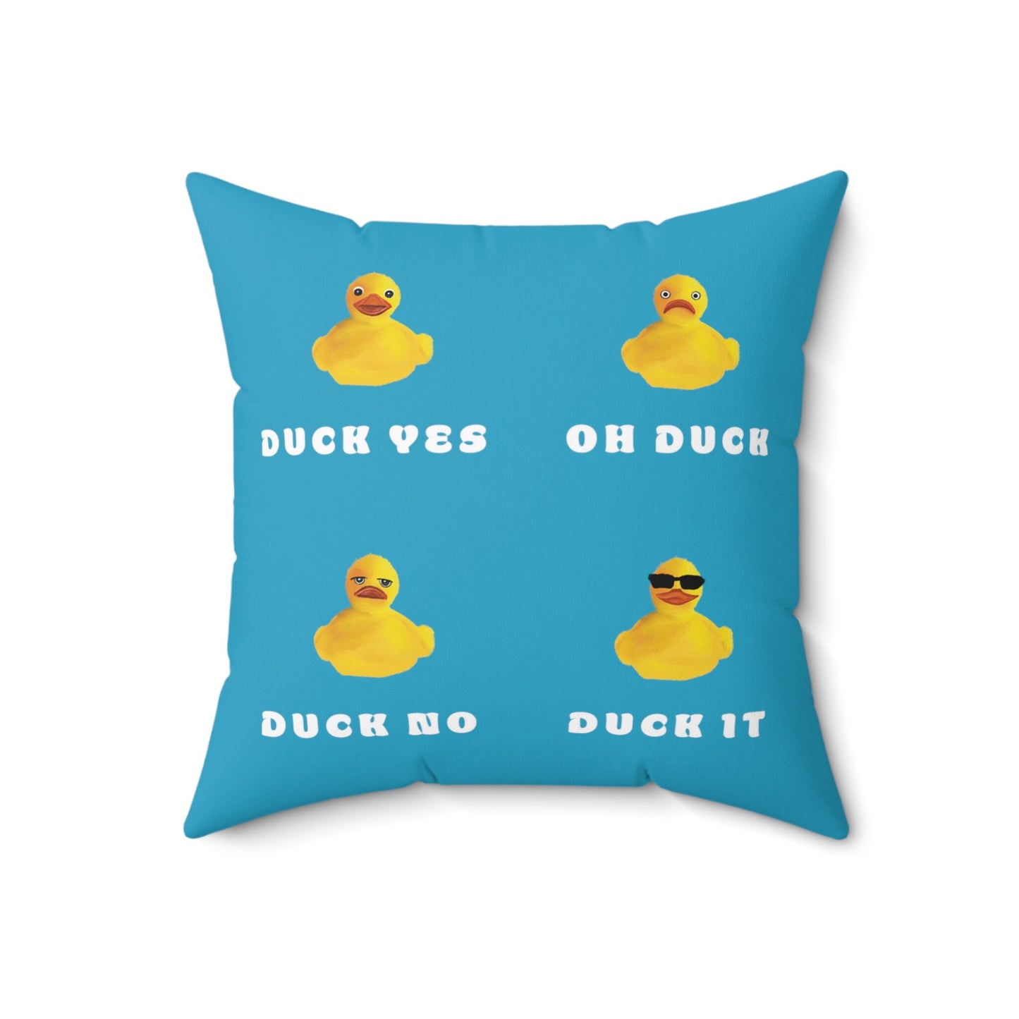 Cute Funny Duck It Pillow, Funny Bedroom pillow, funny duck pillow art, blue funny duck puns, duck it pun, funny home decor, living room art