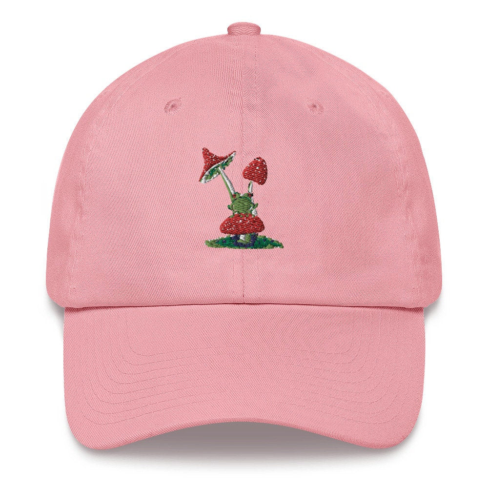 Cute Mushroom Frog Dad hat, Frog on Shroom, Toadstool mushroom Hat, Frog Aesthetic, Cute frog Lover Gift, Embroidery frog mushroom aesthetic