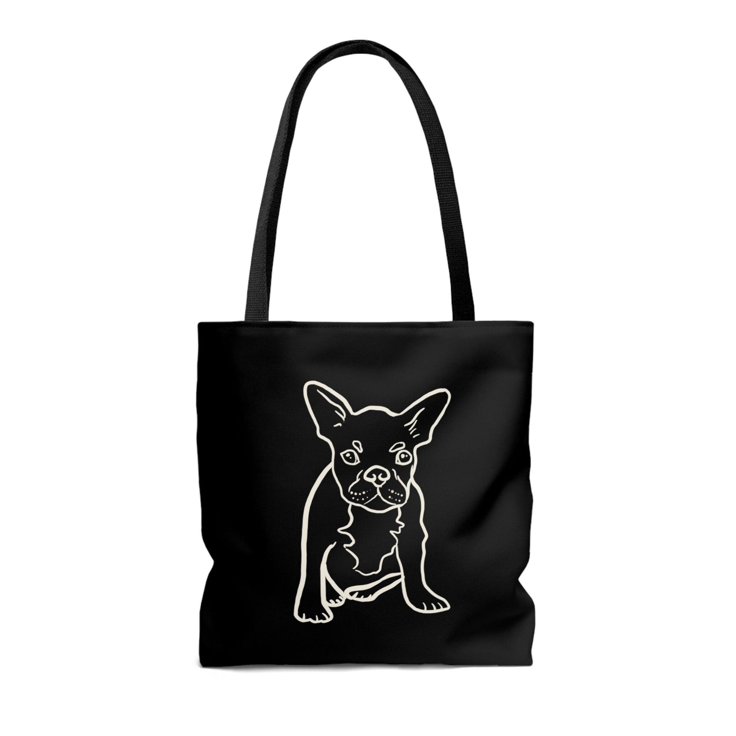 French Bulldog Cute White outline Tote Bag, Cute French Bulldog Art Tote Bag