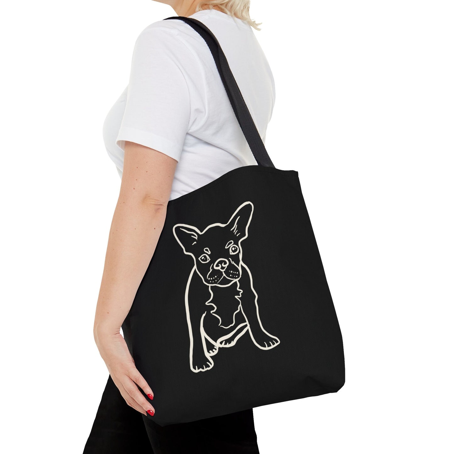 French Bulldog Cute White outline Tote Bag, Cute French Bulldog Art Tote Bag