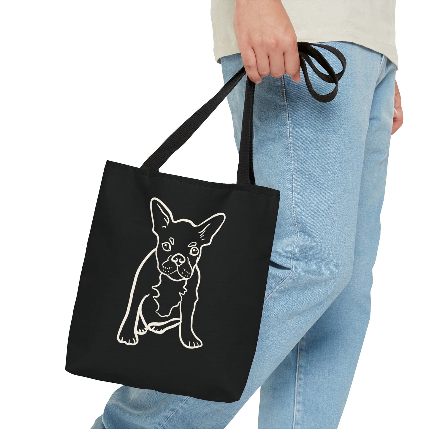 French Bulldog Cute White outline Tote Bag, Cute French Bulldog Art Tote Bag