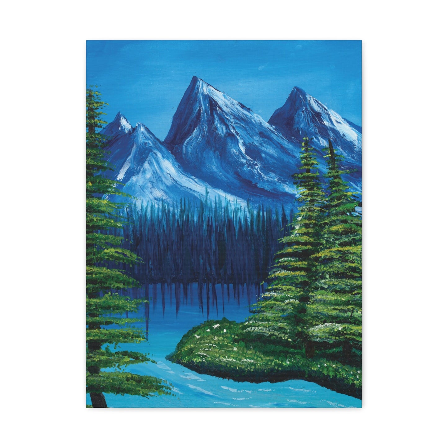 Nature painting art scene, mountain blue green nature oil painting, Canvas Gallery Wraps, pretty wall art, home decor, nature lover