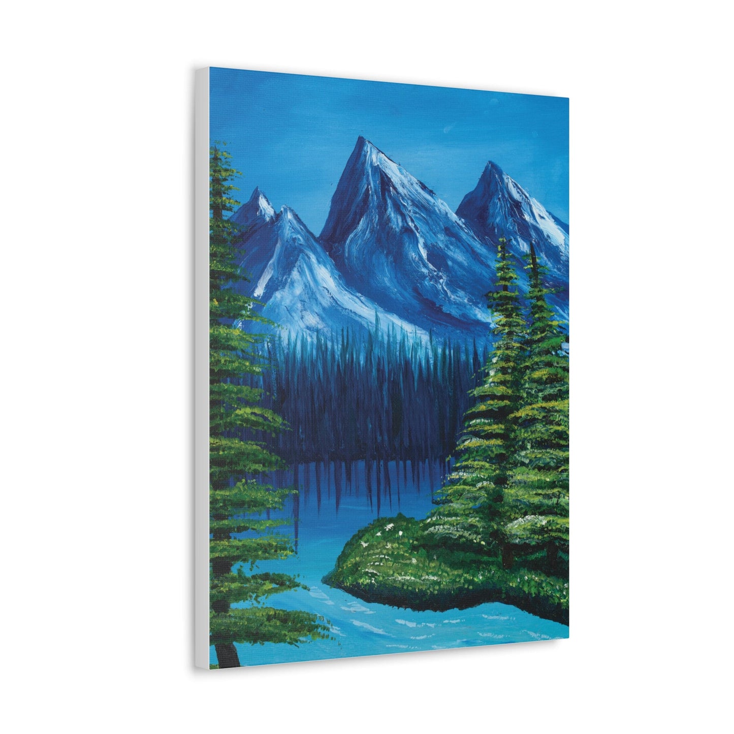 Nature painting art scene, mountain blue green nature oil painting, Canvas Gallery Wraps, pretty wall art, home decor, nature lover