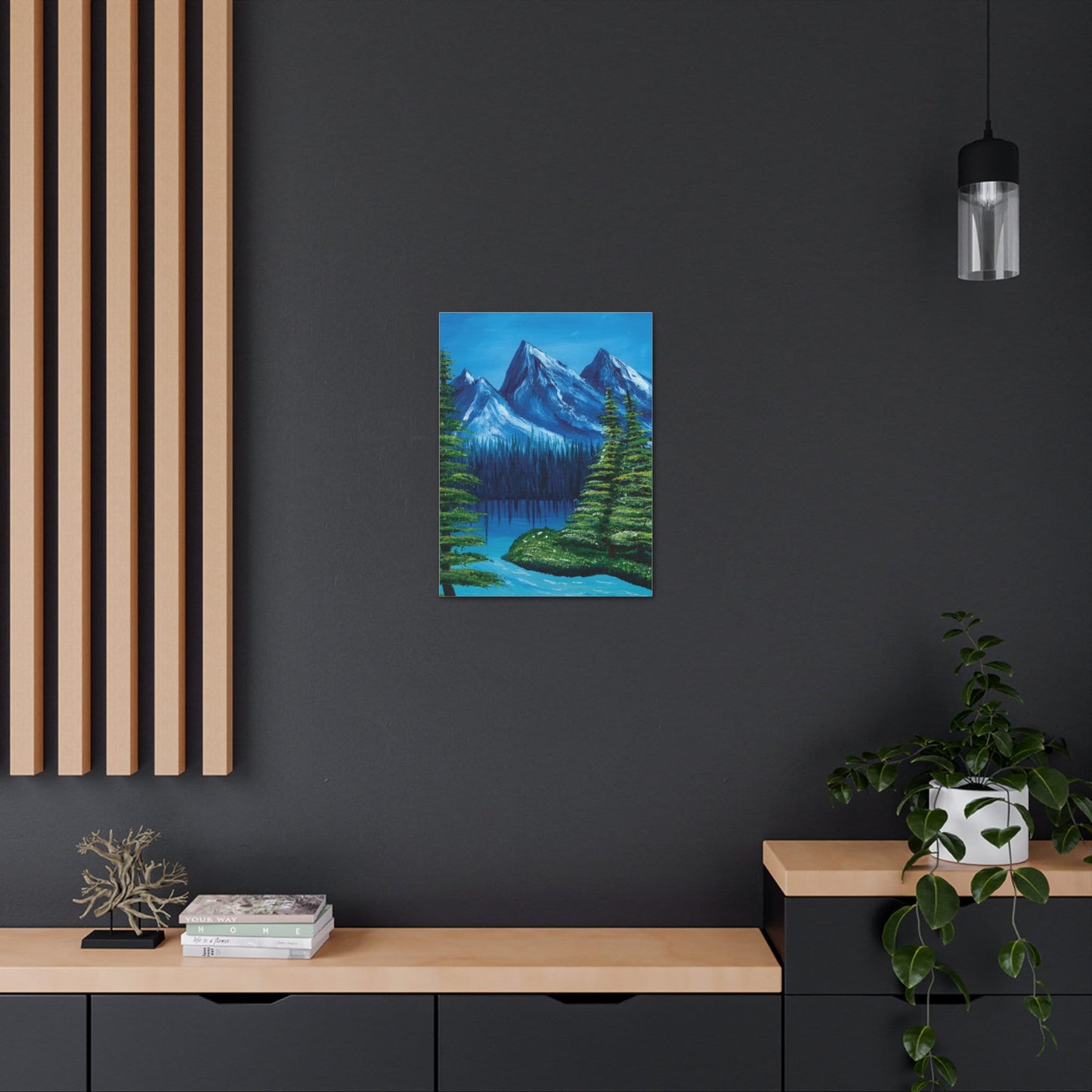 Nature painting art scene, mountain blue green nature oil painting, Canvas Gallery Wraps, pretty wall art, home decor, nature lover