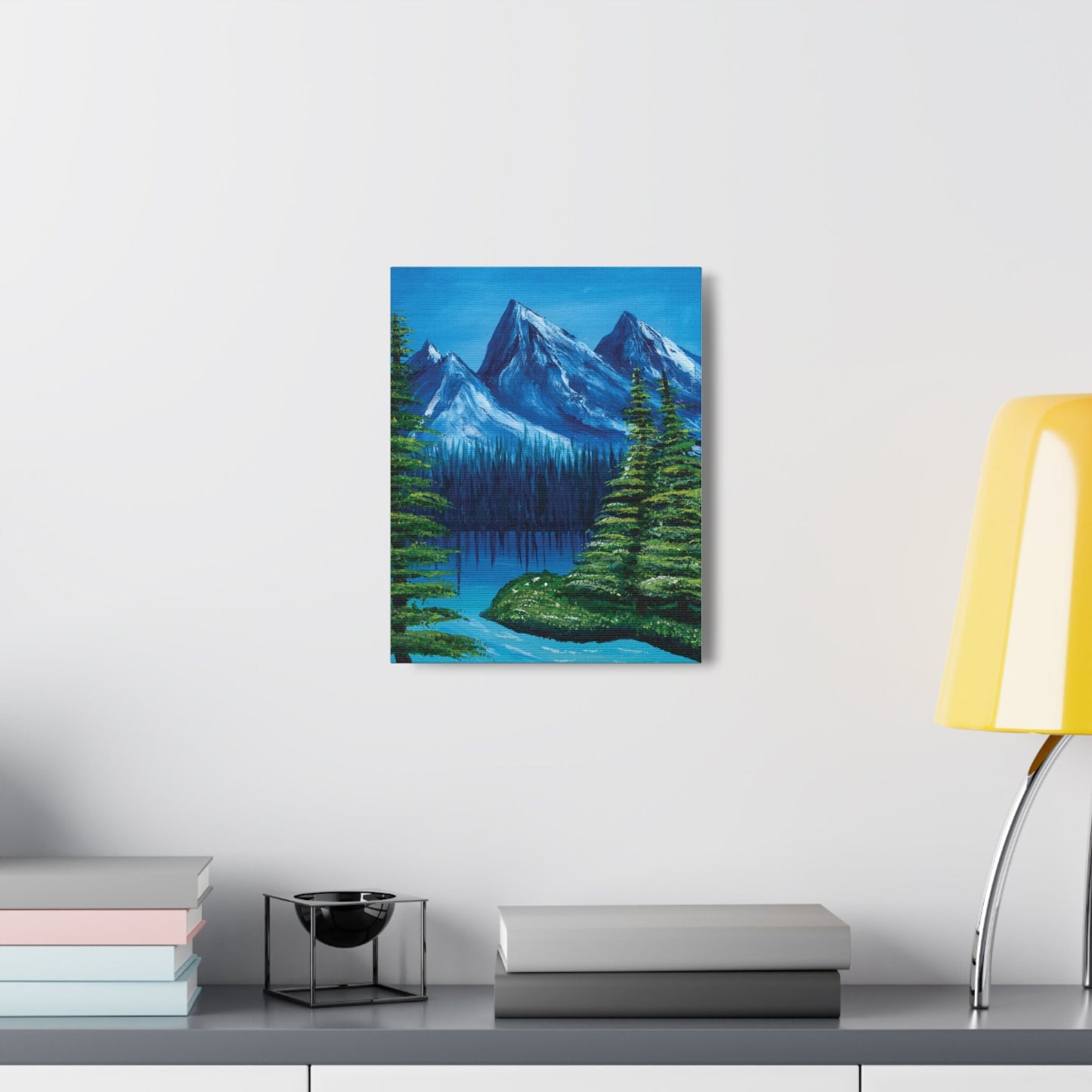 Nature painting art scene, mountain blue green nature oil painting, Canvas Gallery Wraps, pretty wall art, home decor, nature lover