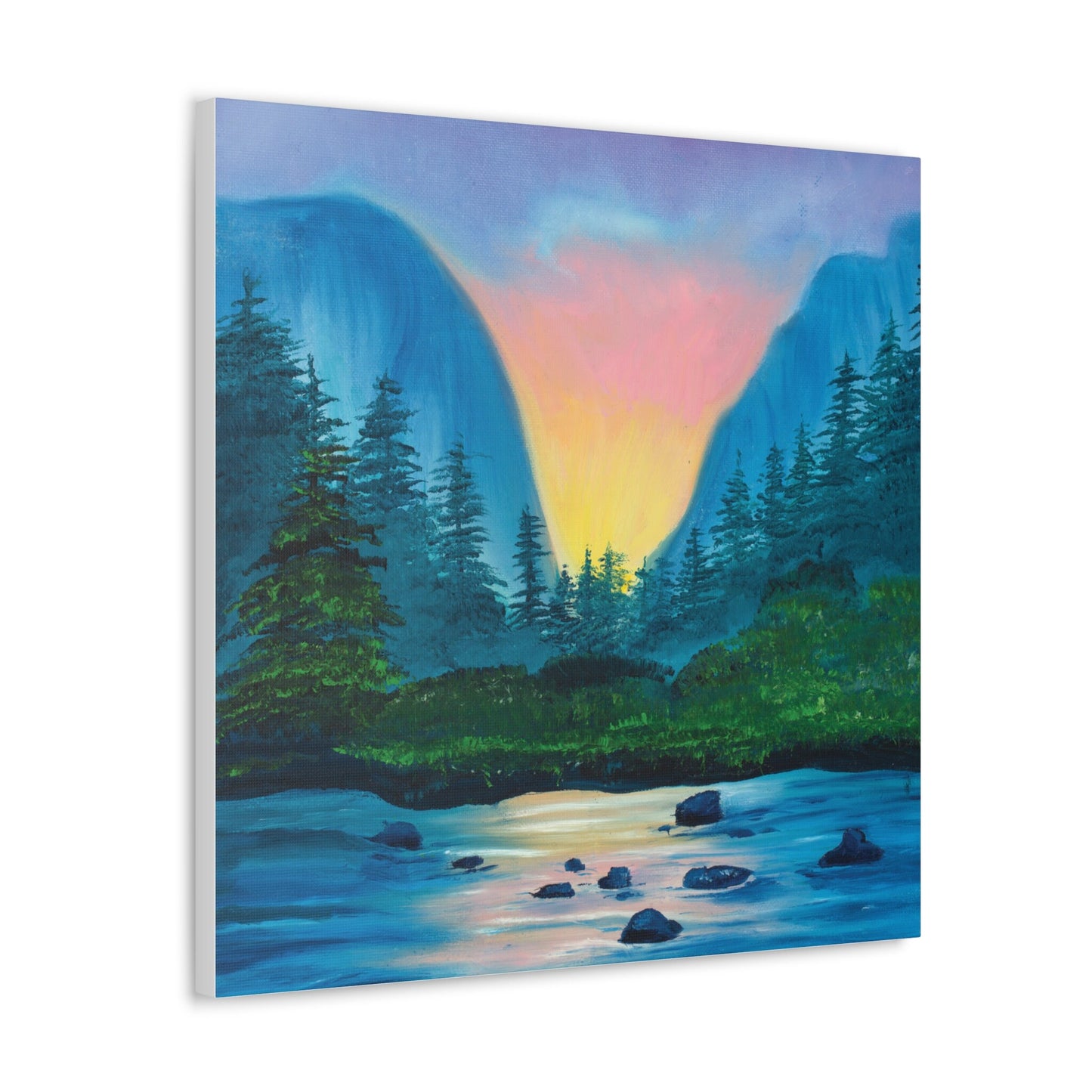 Mountain Lake Nature Scene Oil Painting, Canvas Gallery Wraps, Nature lover art canvas ready to hang, Forest Art Scene Lake Sunset Painting