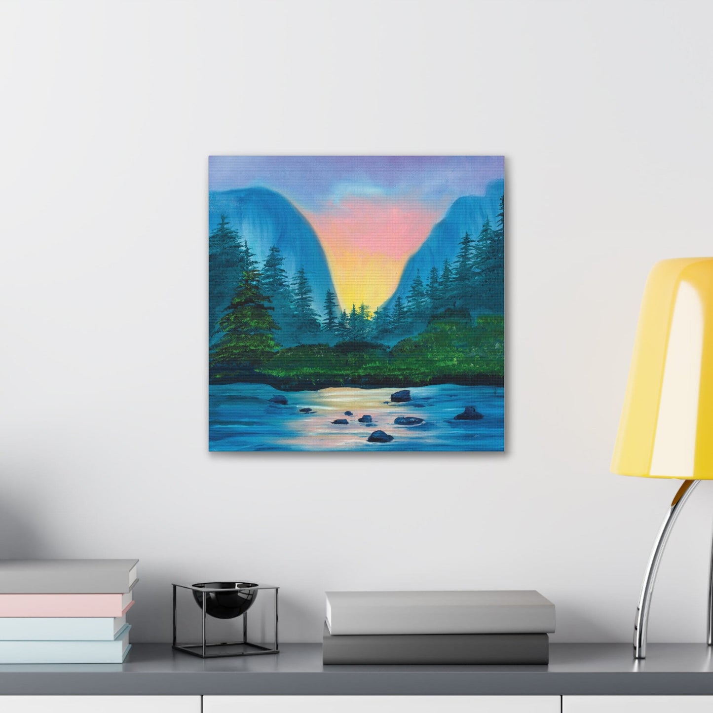 Mountain Lake Nature Scene Oil Painting, Canvas Gallery Wraps, Nature lover art canvas ready to hang, Forest Art Scene Lake Sunset Painting