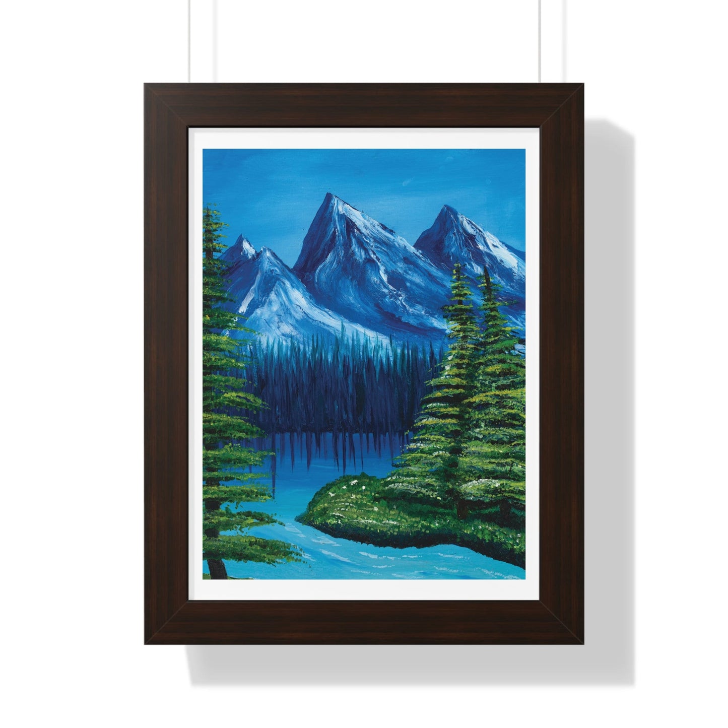 Framed Nature Scene Mountain Landscape Vertical Poster, oil Painting, Wall decor, Bedroom living room wall art, home decor, lake mountain
