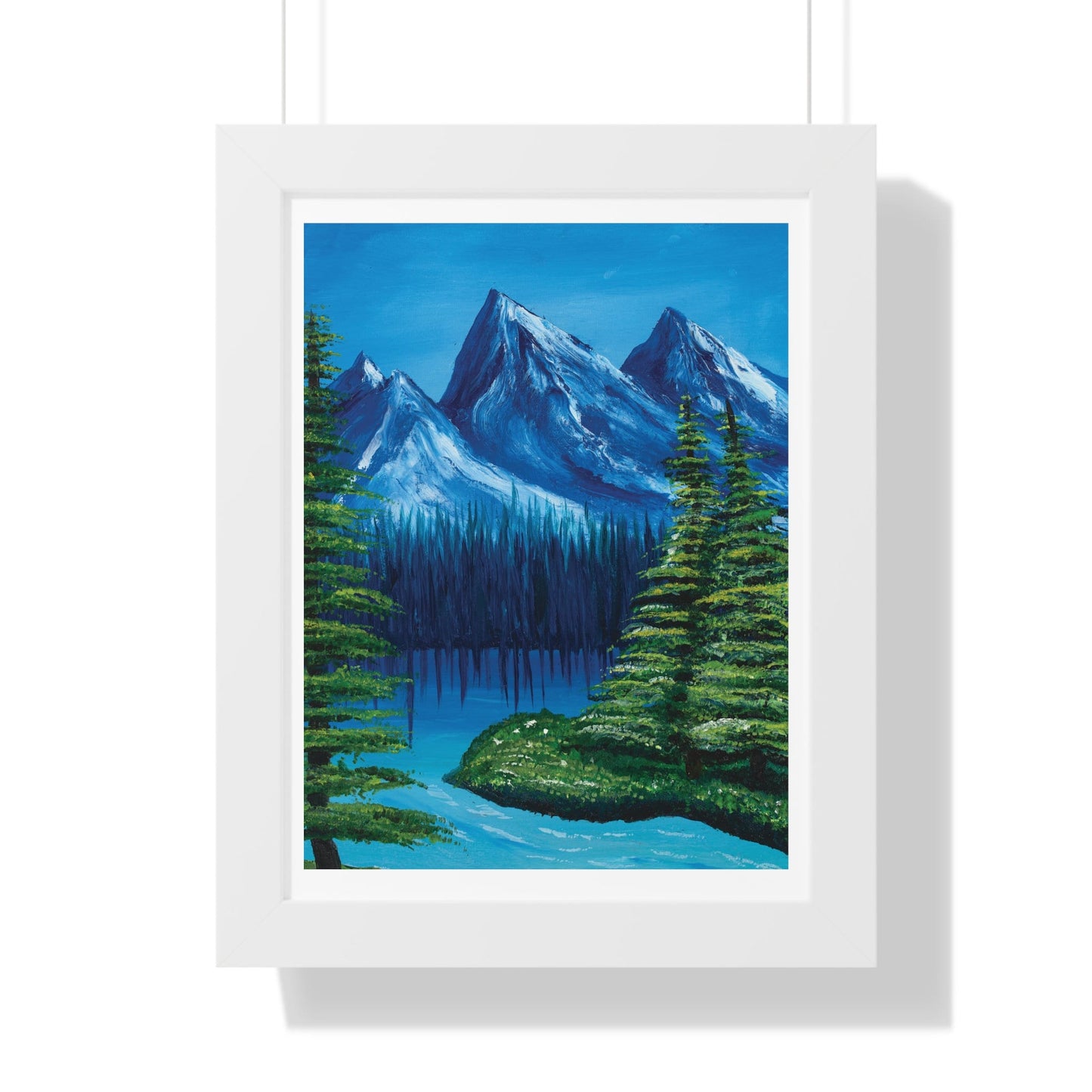 Framed Nature Scene Mountain Landscape Vertical Poster, oil Painting, Wall decor, Bedroom living room wall art, home decor, lake mountain