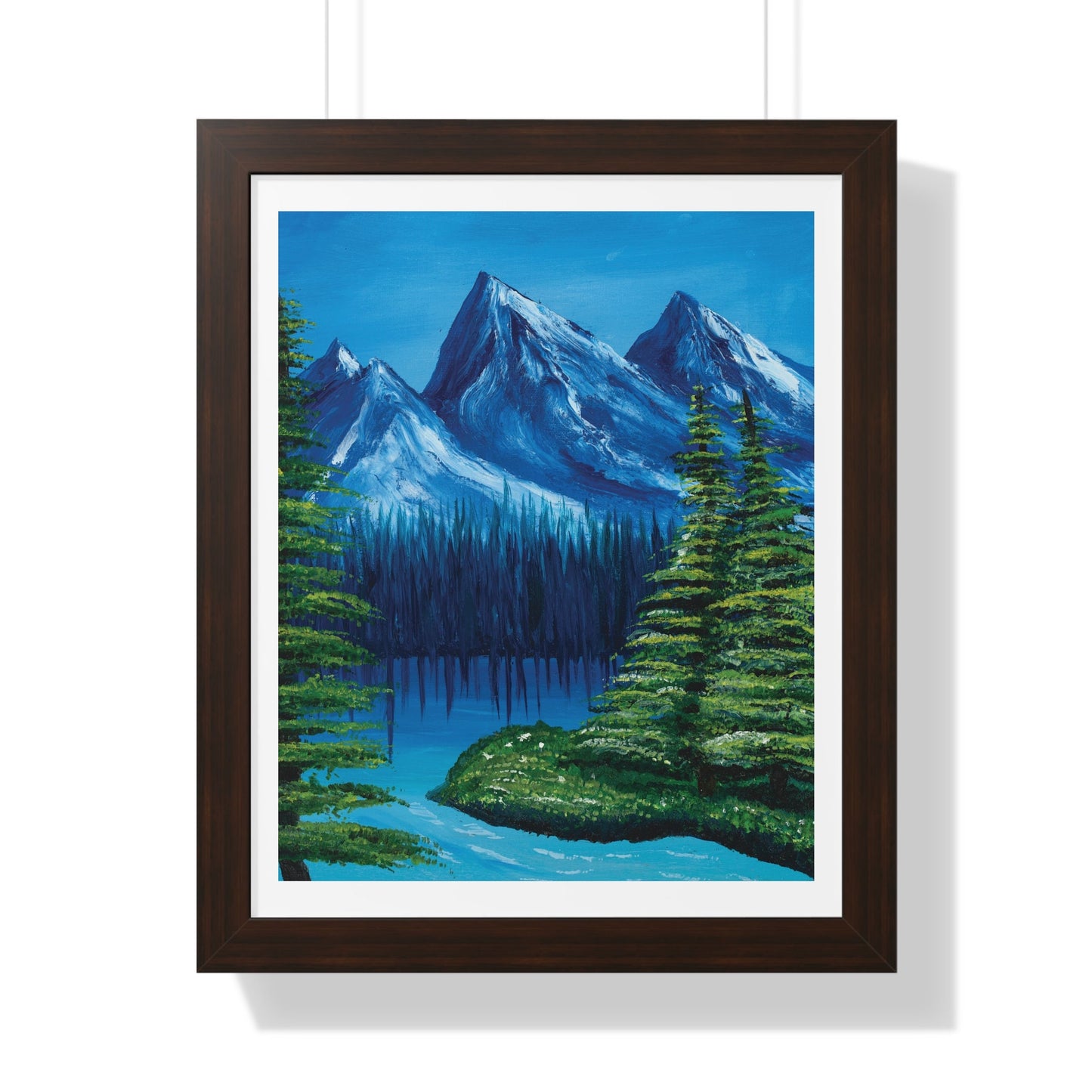 Framed Nature Scene Mountain Landscape Vertical Poster, oil Painting, Wall decor, Bedroom living room wall art, home decor, lake mountain