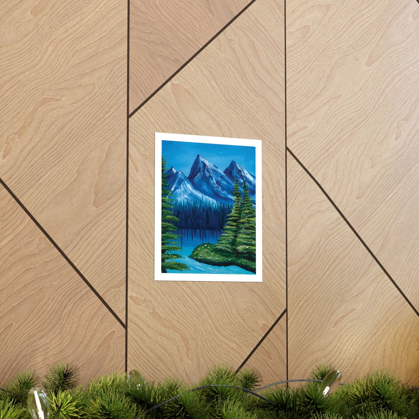 Pretty Nature Mountain Landscape Poster Oil Painting, Wall Art Home Decor, Bedroom, Landscape Scene, Pretty Blue Mountain Lake Water, Giclee