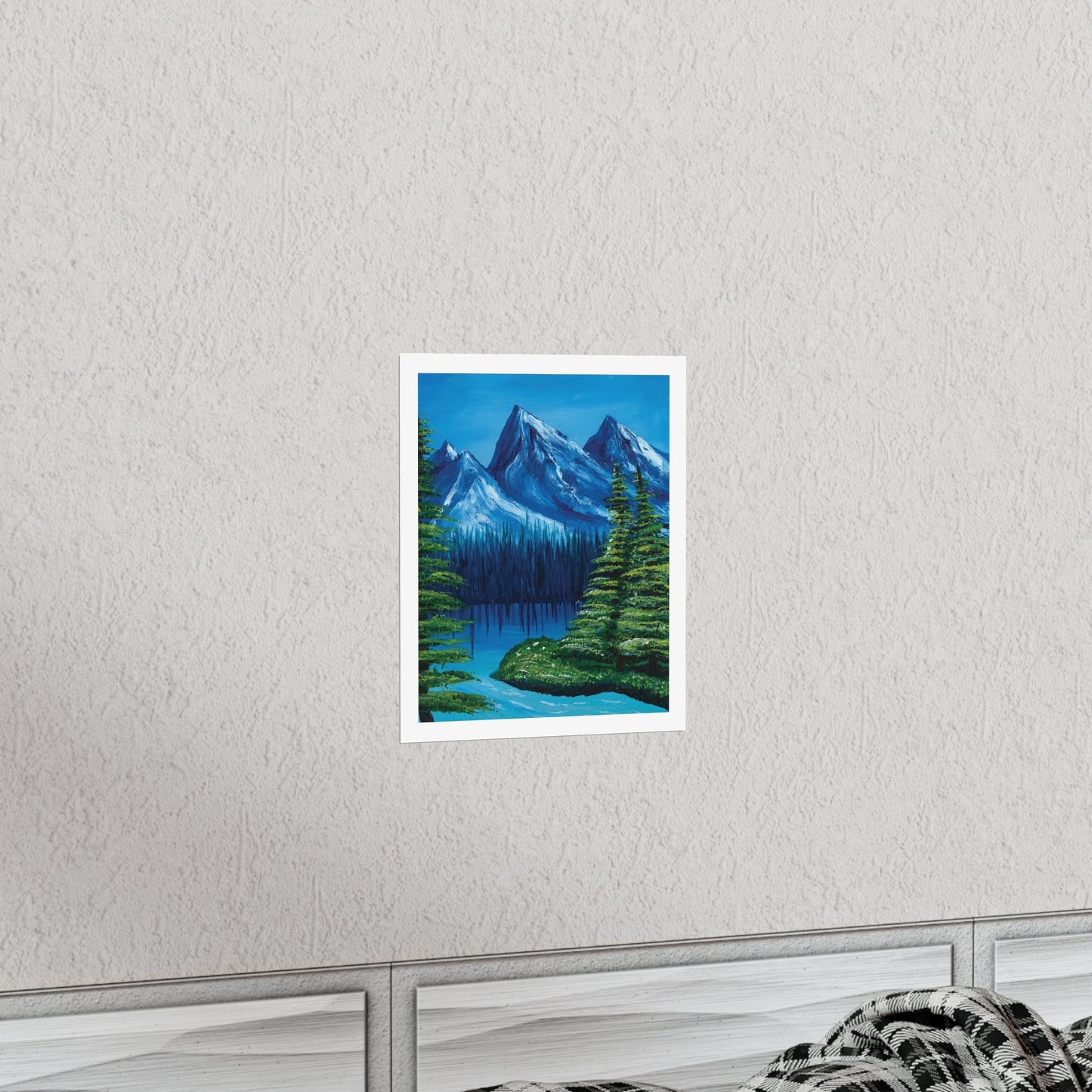 Pretty Nature Mountain Landscape Poster Oil Painting, Wall Art Home Decor, Bedroom, Landscape Scene, Pretty Blue Mountain Lake Water, Giclee