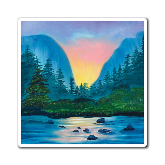 Pretty Nature Landscape Fridge Magnet, Mountain Lake sunset oil painting, Pretty Magnet Art, Original Painting Magnet