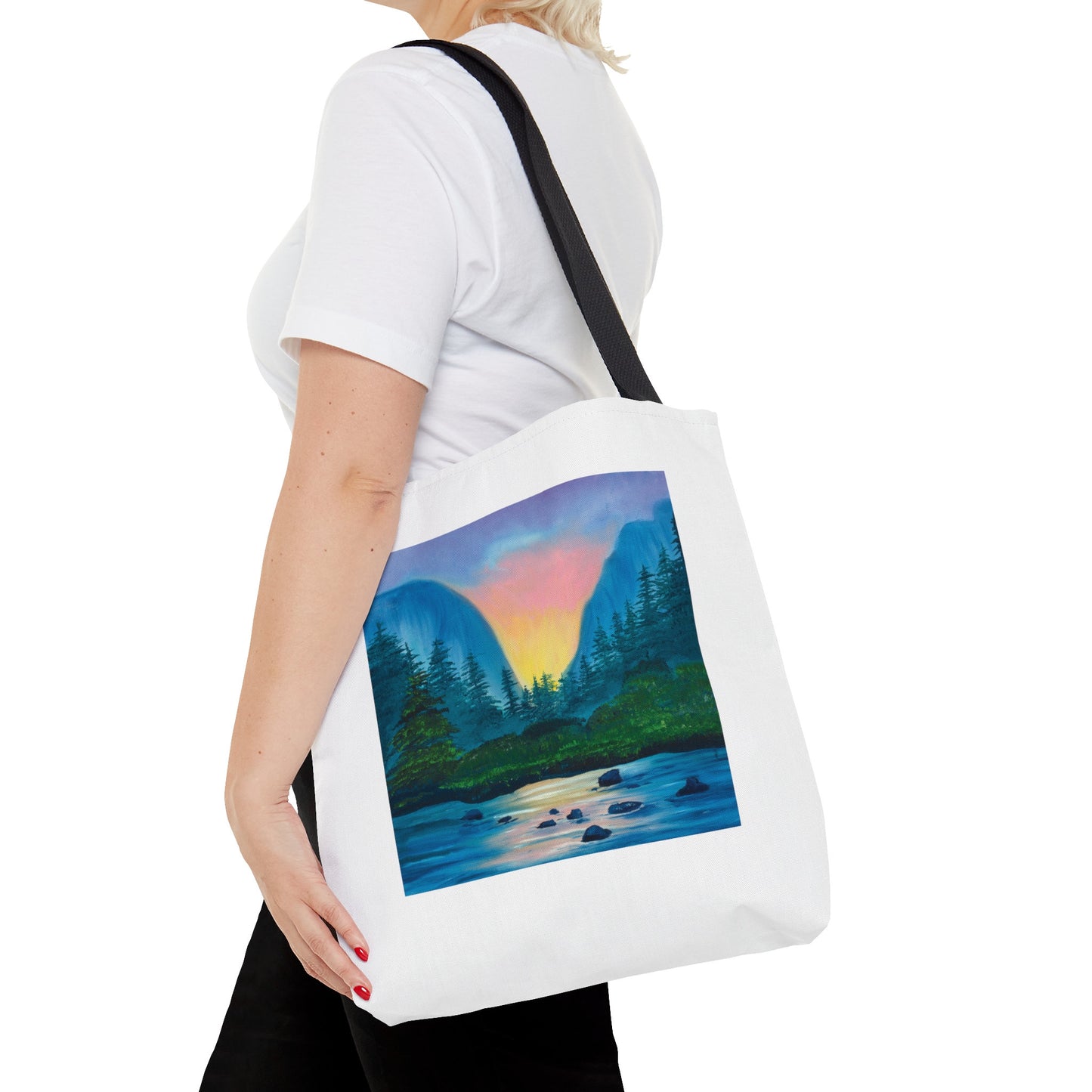 Nature Mountain Landscape Oil Painting Tote Bag, Reusable tote, Pretty sustainable nature scene, Mountain landscape Lake Painting Tote Bag