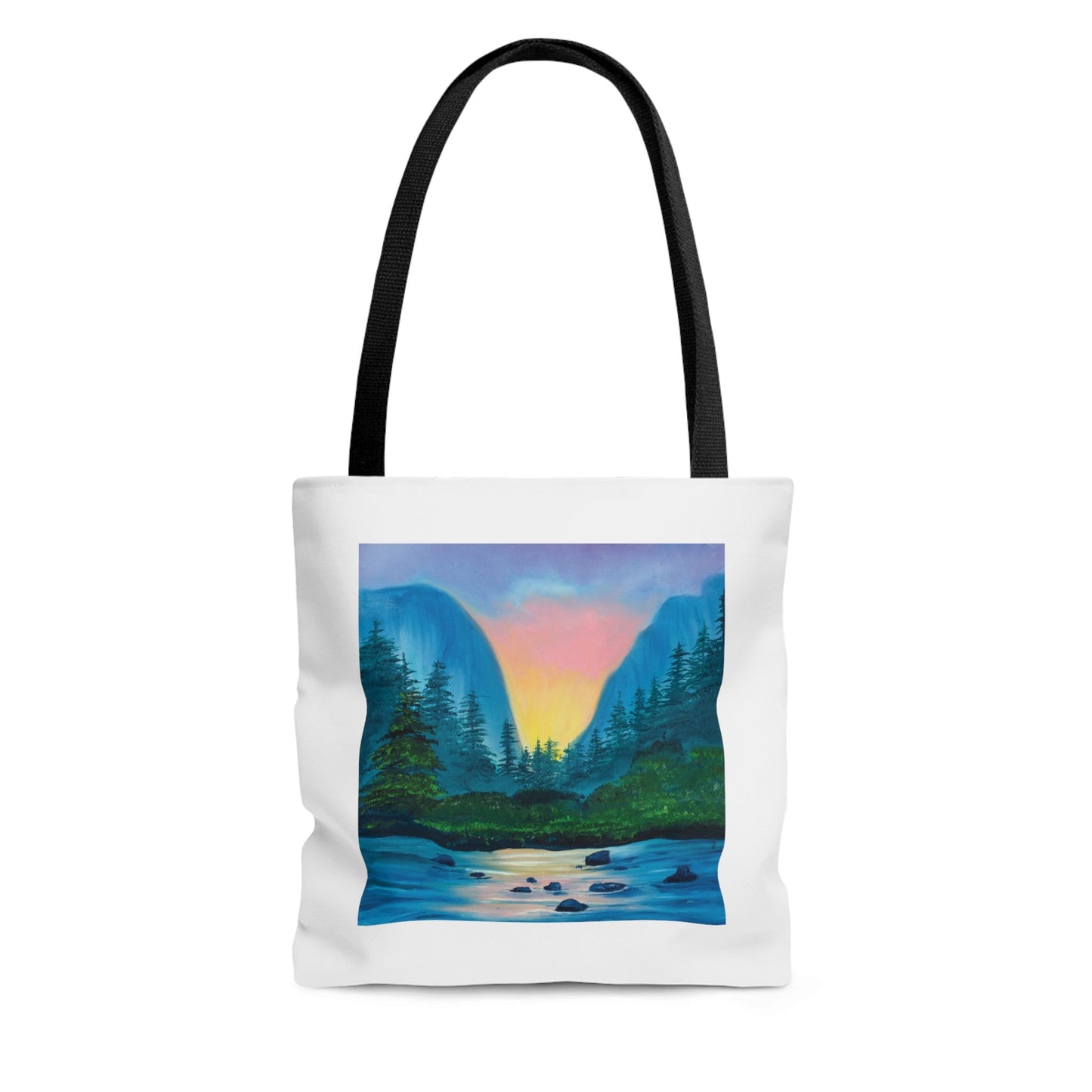 Nature Mountain Landscape Oil Painting Tote Bag, Reusable tote, Pretty sustainable nature scene, Mountain landscape Lake Painting Tote Bag