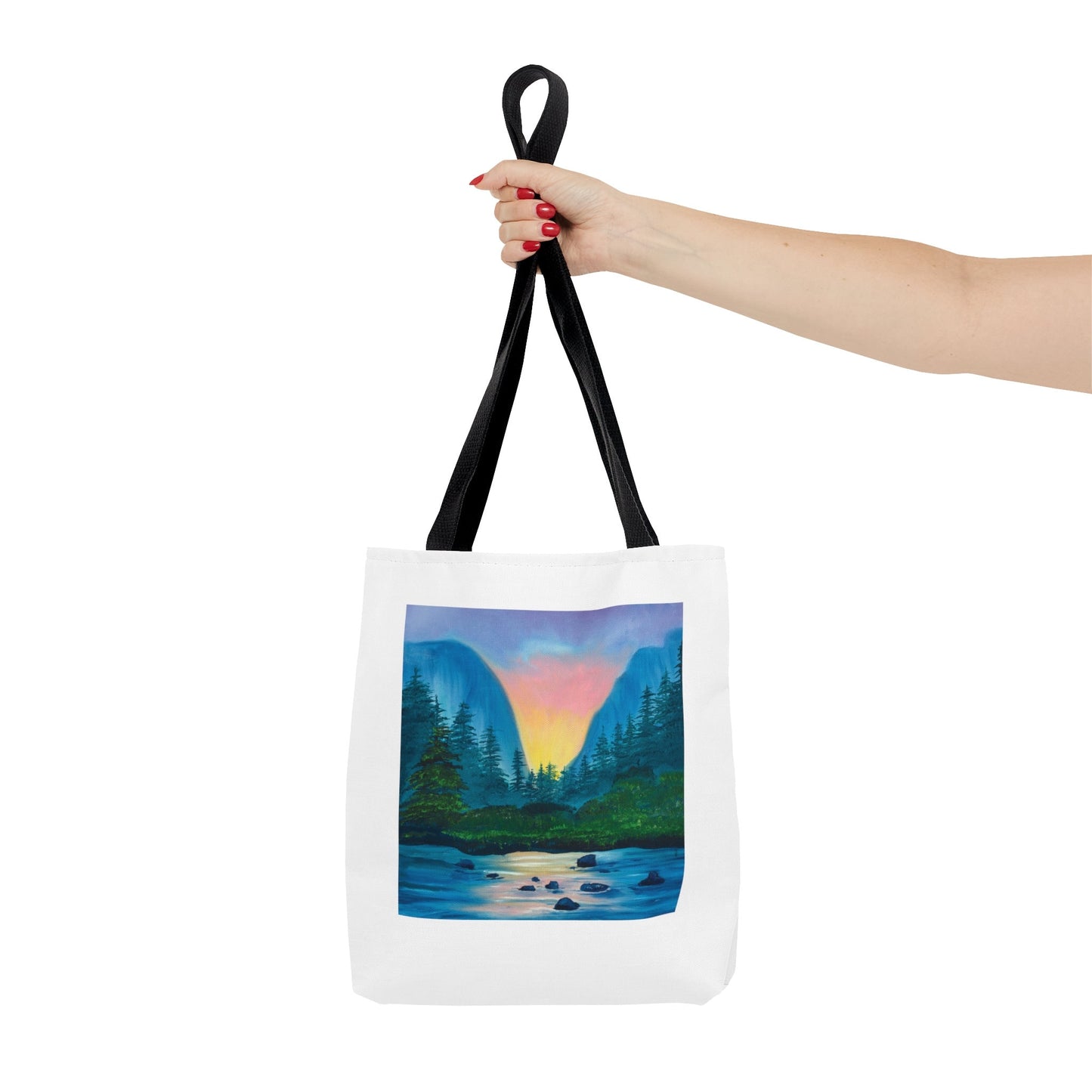 Nature Mountain Landscape Oil Painting Tote Bag, Reusable tote, Pretty sustainable nature scene, Mountain landscape Lake Painting Tote Bag