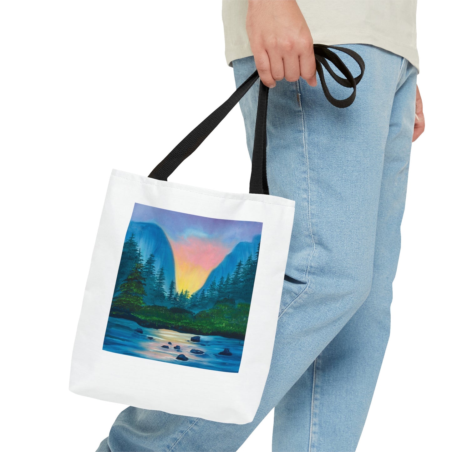 Nature Mountain Landscape Oil Painting Tote Bag, Reusable tote, Pretty sustainable nature scene, Mountain landscape Lake Painting Tote Bag