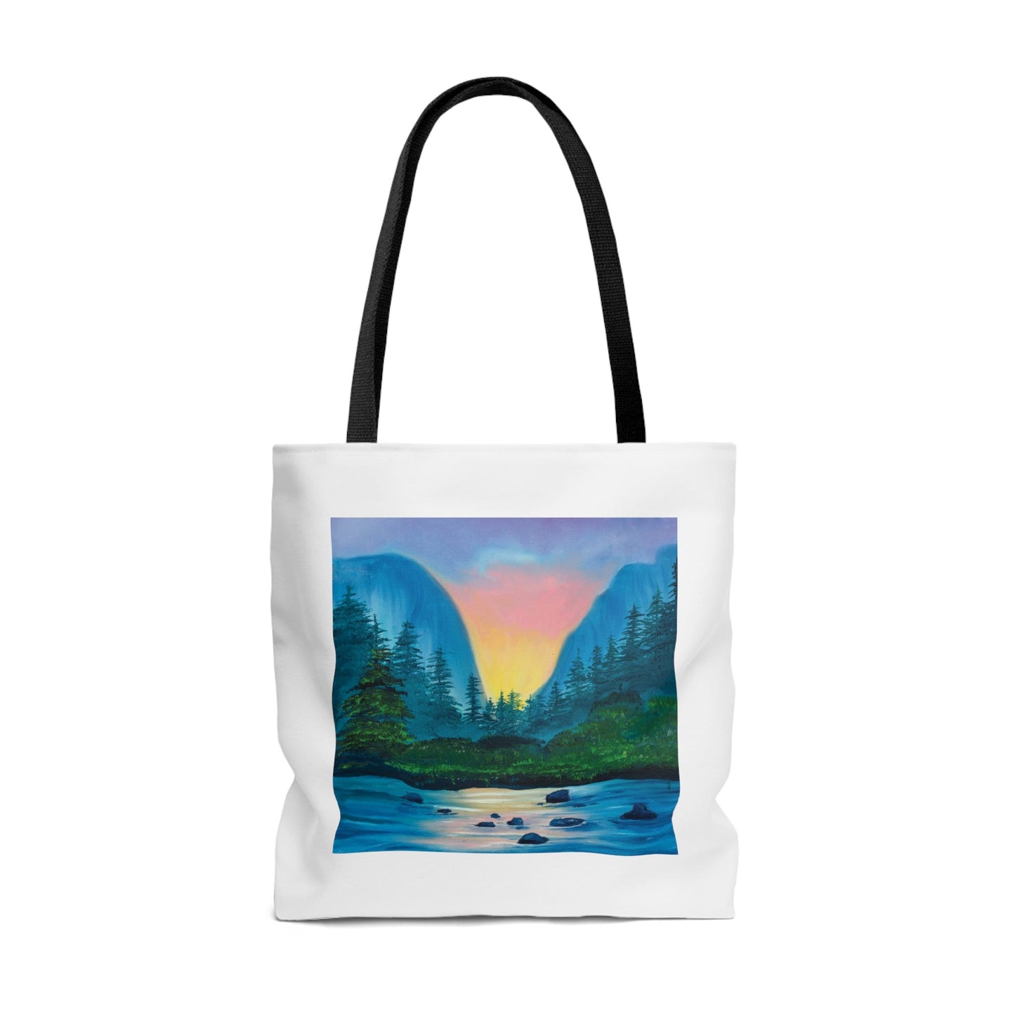 Nature Mountain Landscape Oil Painting Tote Bag, Reusable tote, Pretty sustainable nature scene, Mountain landscape Lake Painting Tote Bag