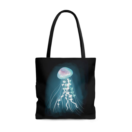 Bioluminescent Jellyfish Tote Bag, Pretty Glowing Jellyfish Reusable tote bag, Cool Glowing Fantasy Underwater Cosmic Jellyfish Bag