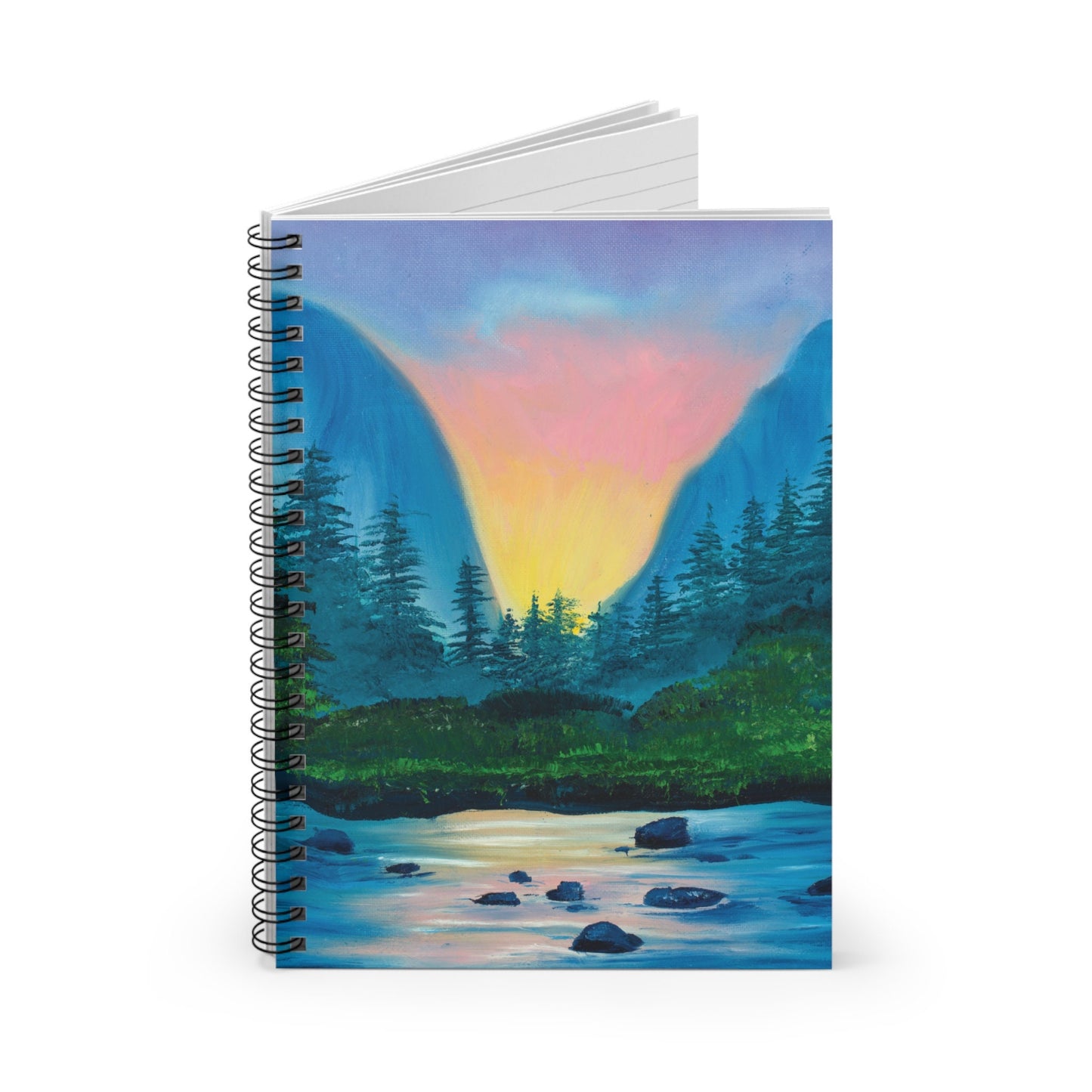 Pretty Journal Notebook, nature mountain landscape art oil painting, pretty mountain landscape lake oil painting, colorful painting