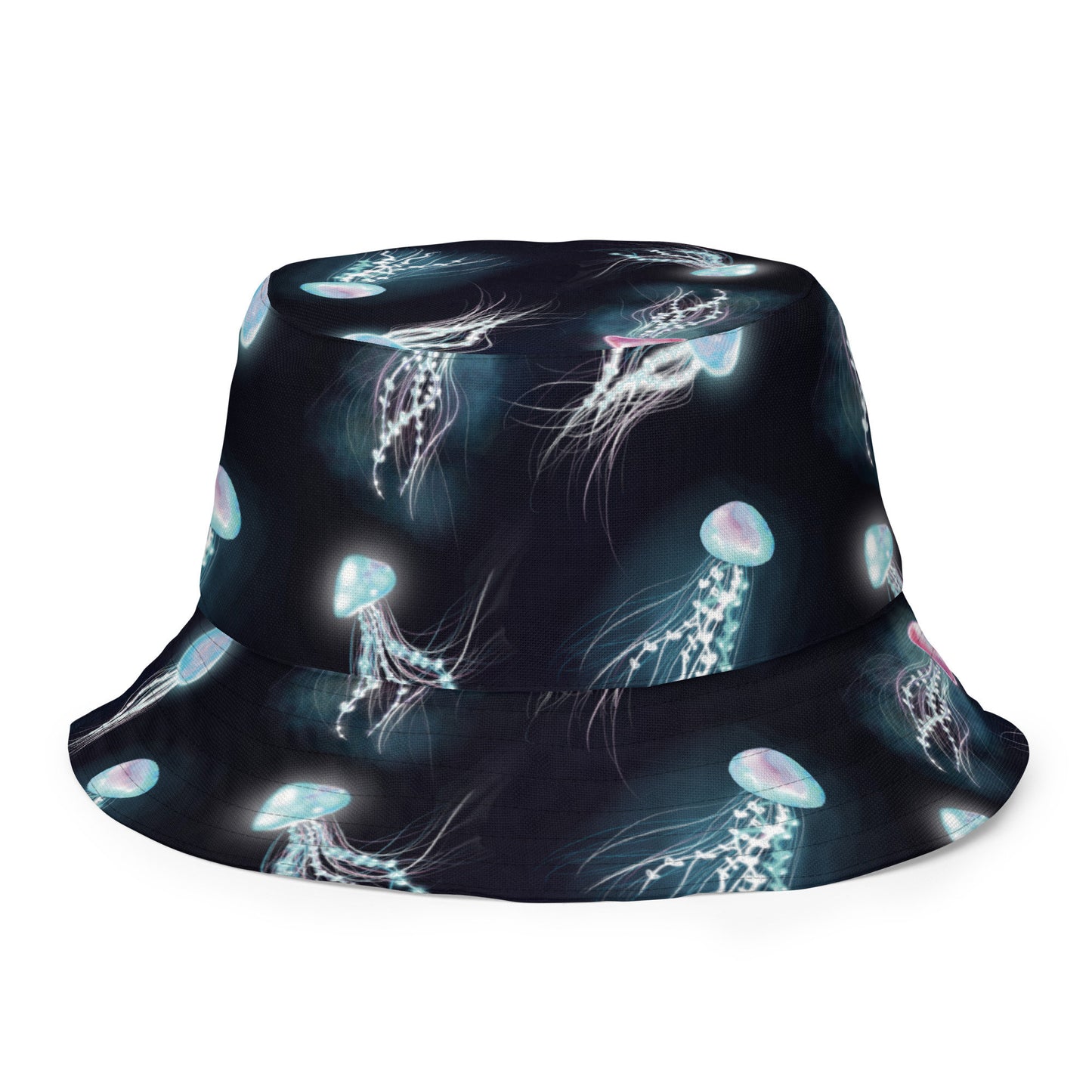 Reversible Jellyfish bucket hat, Electric Cosmic Jellyfish, Bioluminescent Jellyfish Bucket hat Reversible, cute Pretty glowing bucket hat