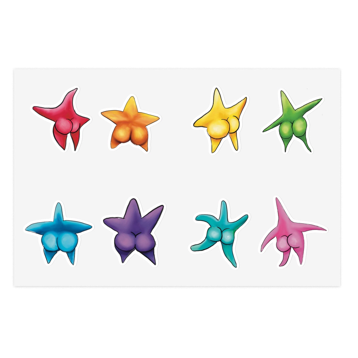 Cute Funny Sexy Starfish Booty Sticker Sheet, Funny Stickers, Cute Starfish Colorful anime sexy booty, starfish ass cute sticker sheet