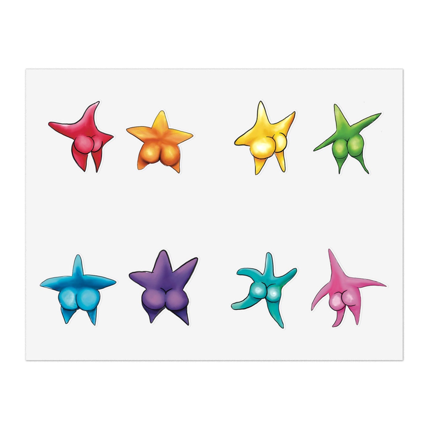 Cute Funny Sexy Starfish Booty Sticker Sheet, Funny Stickers, Cute Starfish Colorful anime sexy booty, starfish ass cute sticker sheet