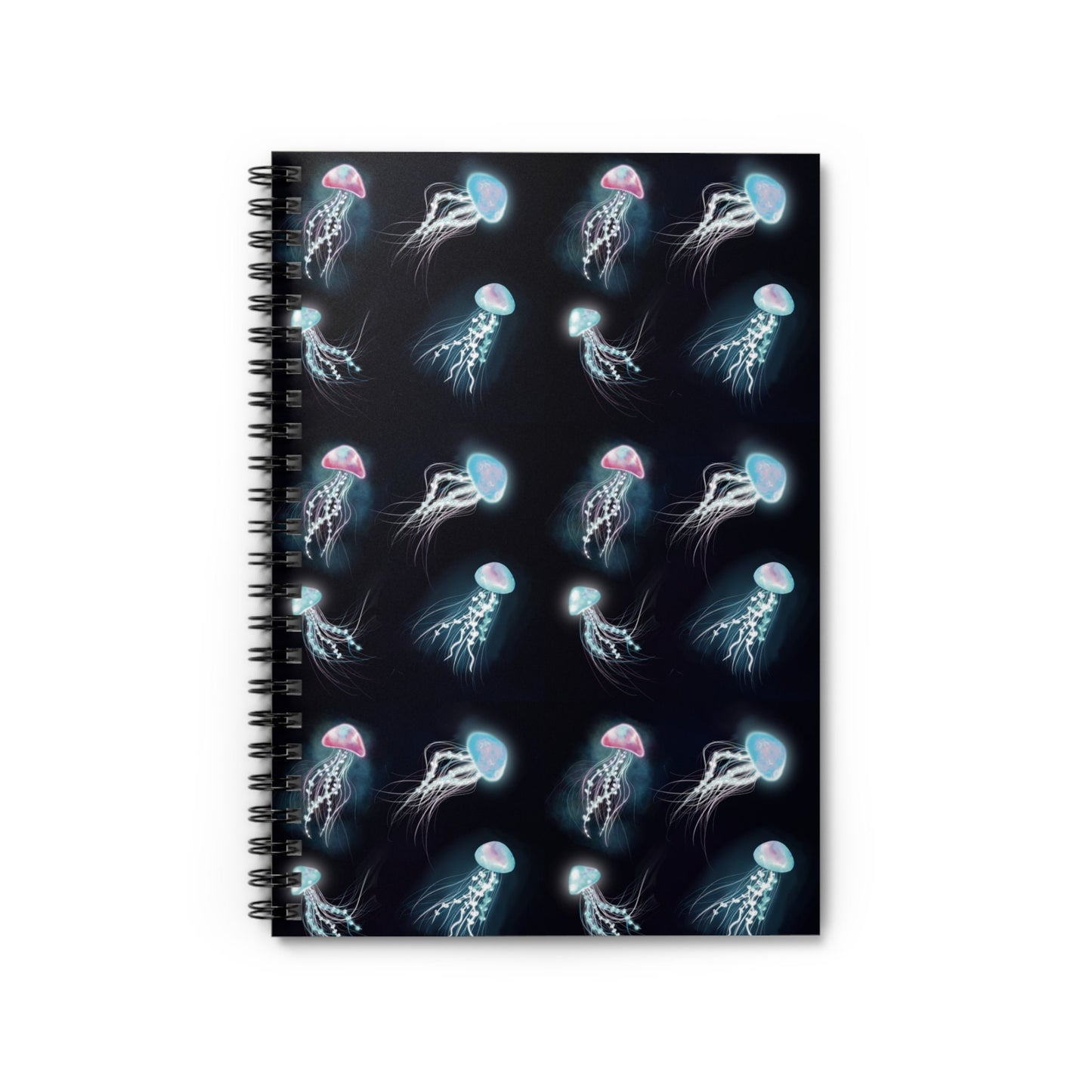 Bioluminescent Jellyfish Notebook, Spiral bound wide ruled journal, cool glowing jellyfish art, Journal notebook cool notebook for school