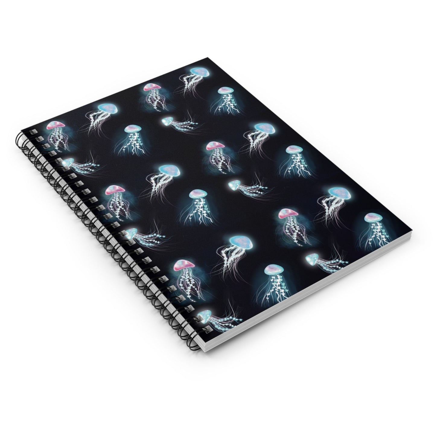 Bioluminescent Jellyfish Notebook, Spiral bound wide ruled journal, cool glowing jellyfish art, Journal notebook cool notebook for school