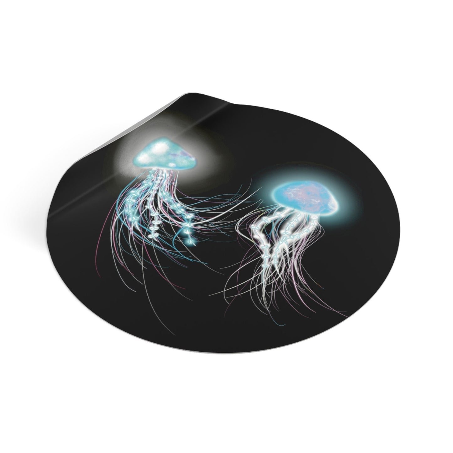 Cool Bioluminescent Jellyfish Round Vinyl Stickers, Glowing Jellyfish Sticker, cool Sticker jellyfish lover, bioluminescent art, trippy cool